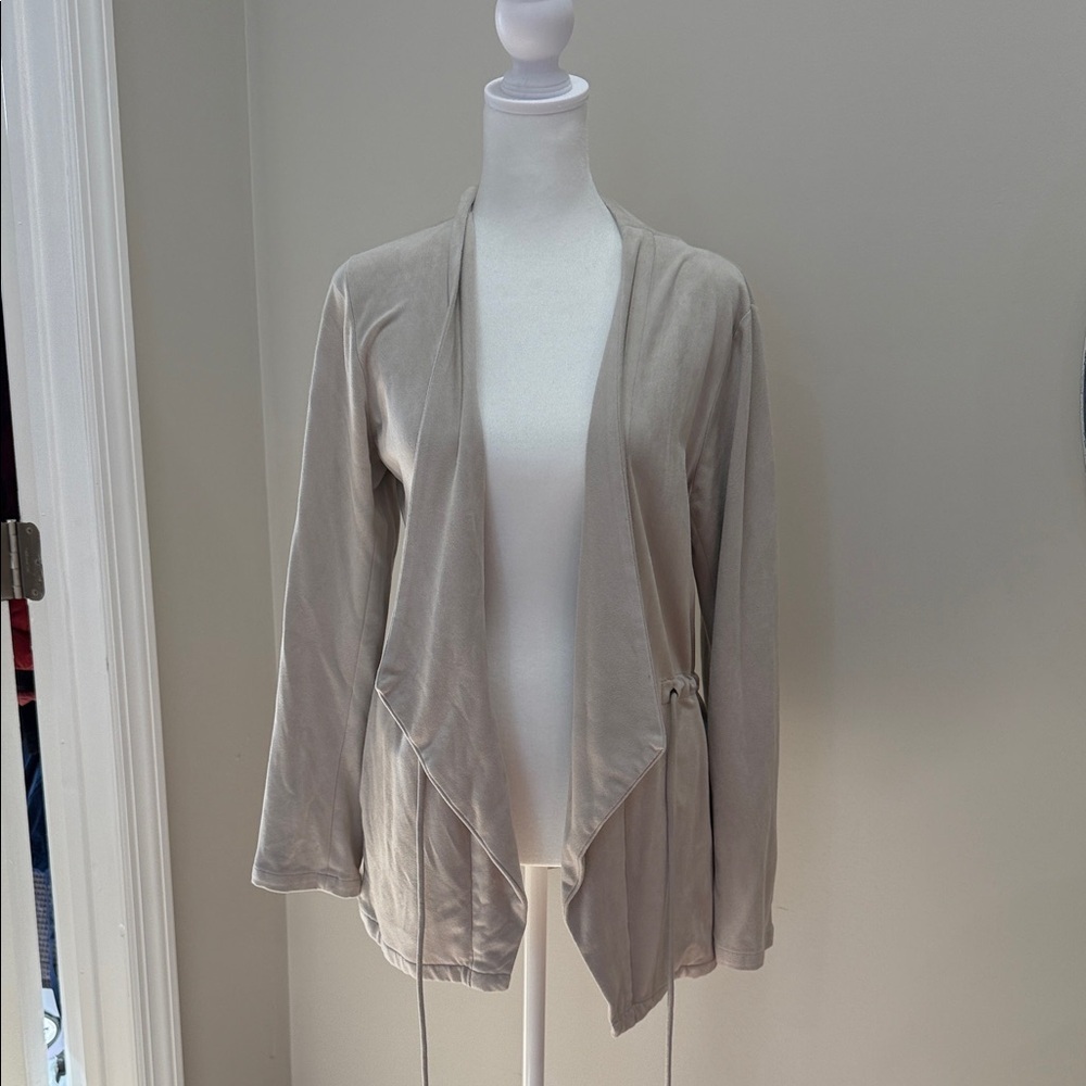 Beige Open Front Cardigan (Suede)